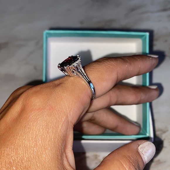🪞 faceted garnet stone sterling silver 925 ring - Picture 3 of 10